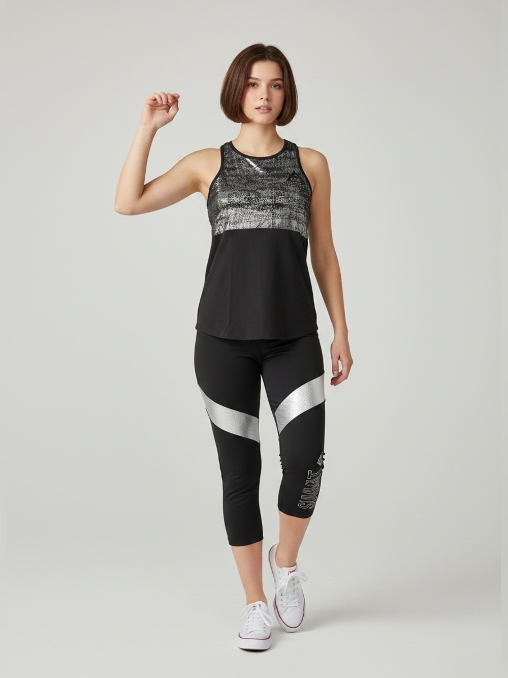Varsity Black and Silver Metallic Racerback Tank